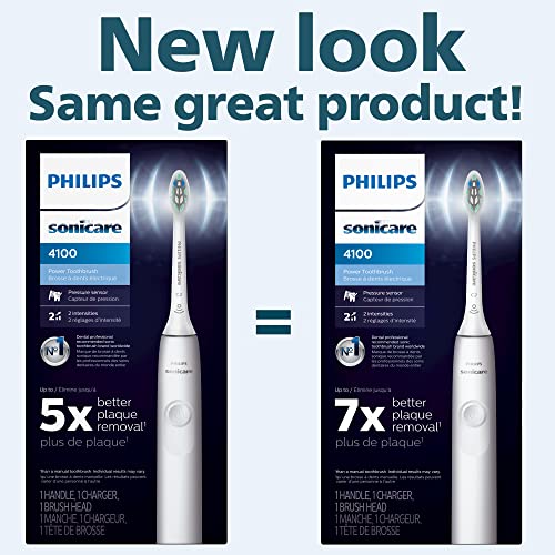 PHILIPS Sonicare 4100 Power Toothbrush, Rechargeable Electric Toothbrush with Pressure Sensor, White HX3681/23