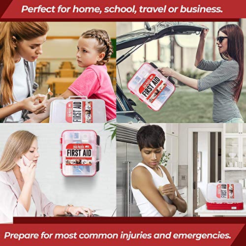 M2 BASICS Professional 350 Piece Emergency First Aid Kit | Business & Home Medical Supplies | Hard Case, Dual Layer, Wall Mountable | Office, Car, School, Camping, Hunting, Sports