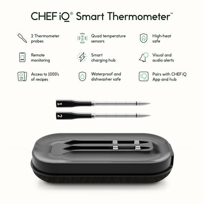 CHEF iQ Smart Wireless Meat Thermometer with 2 Ultra-Thin Probes, Unlimited Range Bluetooth Meat Thermometer, Digital Food Thermometer for Remote Monitoring of BBQ Grill, Oven