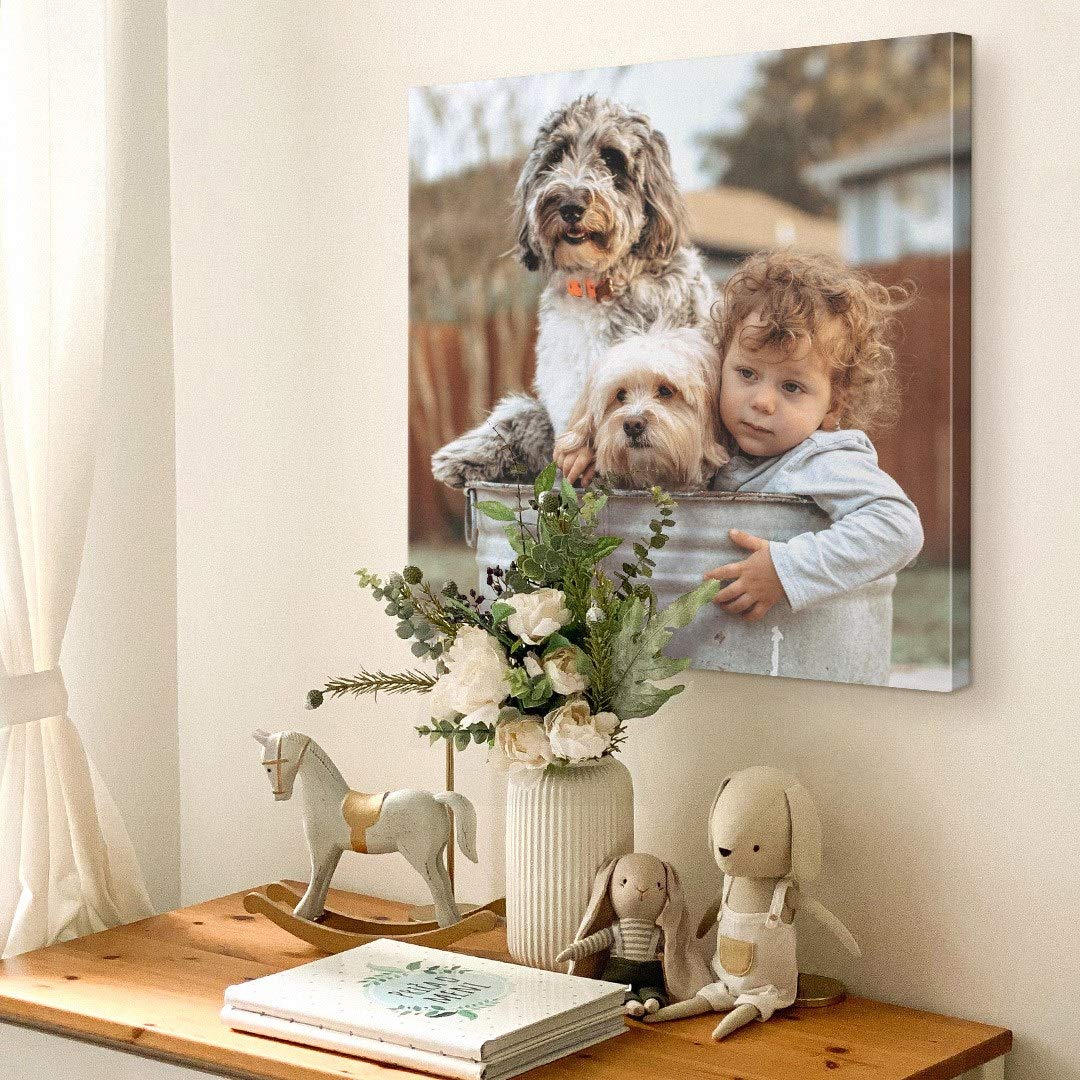 Custom Canvas Prints with Your Photos, Personalized Photo to Canvas Wall Art Prints for Family, Wedding, Anniversary, Baby, and Pet Pictures - 20x16 Inch